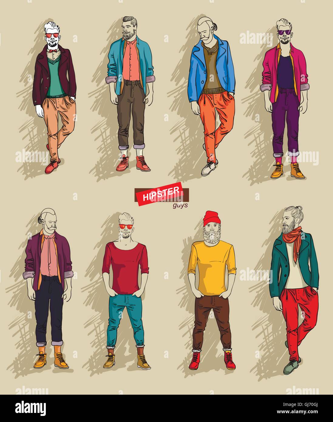 Hipster man in fashion set Stock Vector