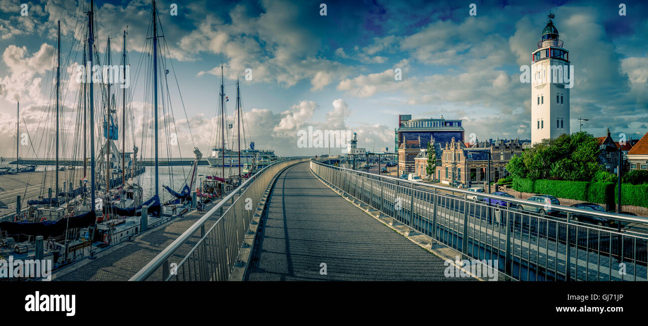 The Netherlands, Frisia, Harlingen, harbour, lighthouse Stock Photo