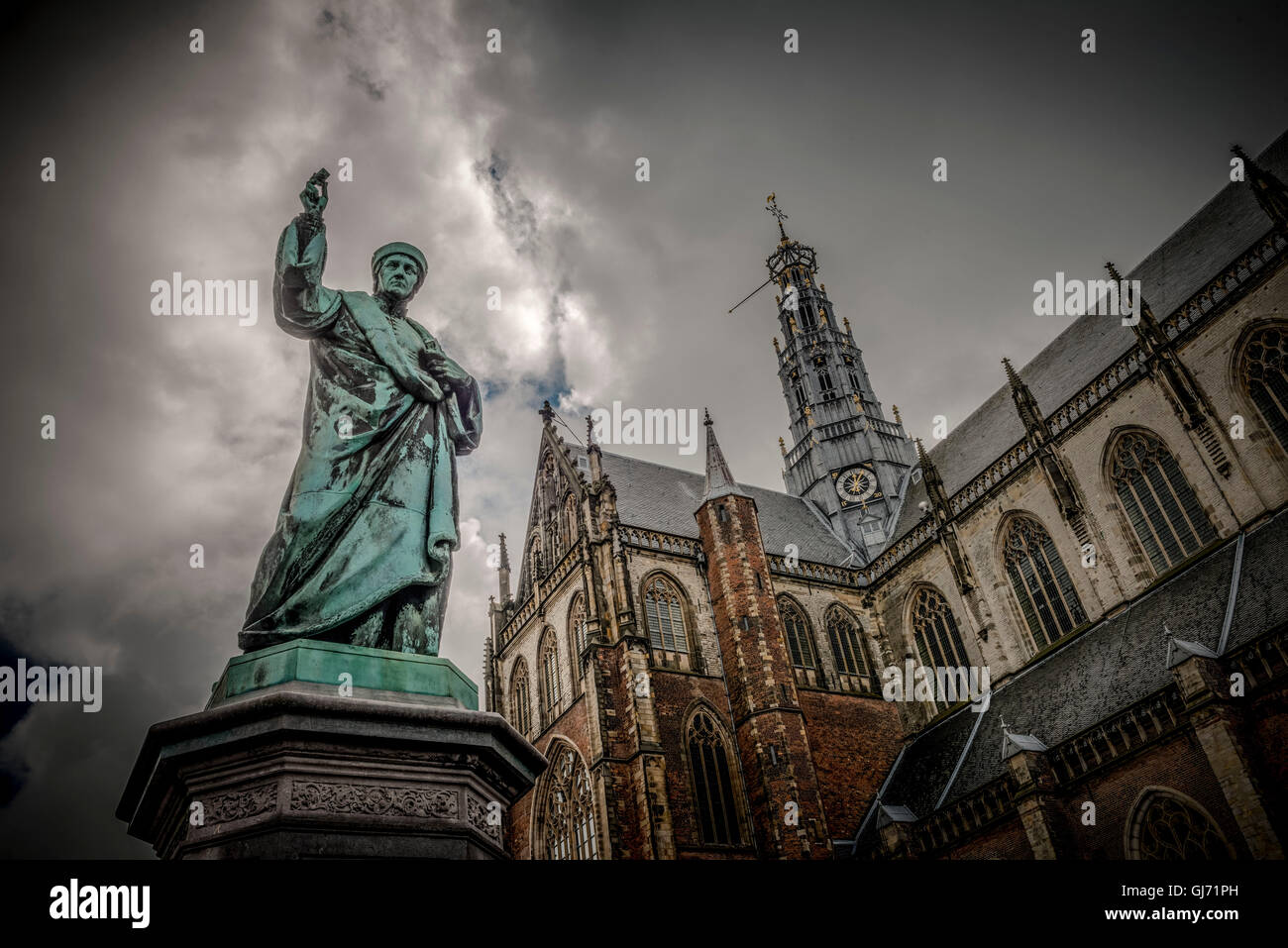 The Netherlands, Haarlem, city centre, market, church, St. Bavo Stock Photo