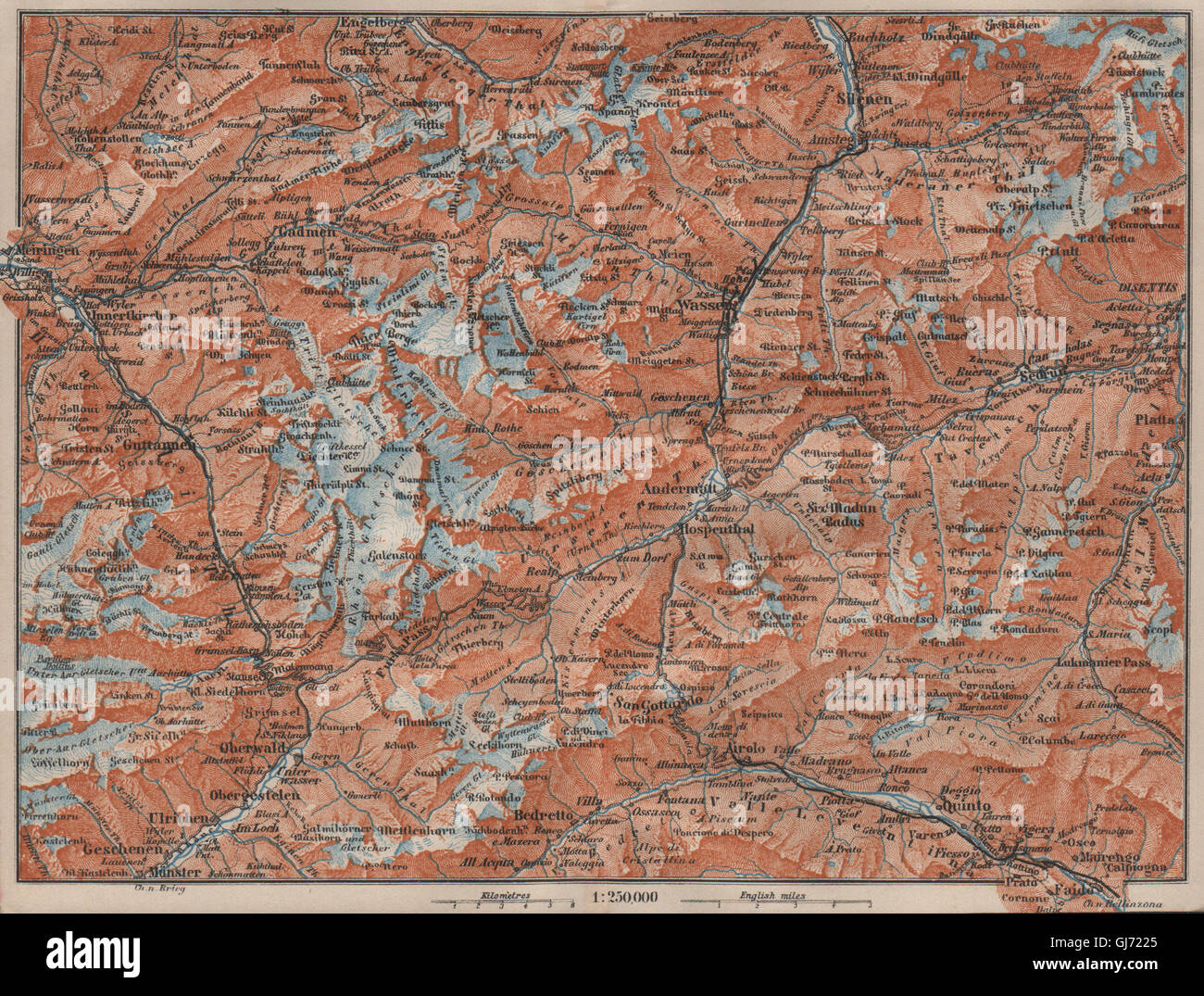 ST GOTTHARD area. Andermatt Engelberg Silenen Gadmen Ulrichen Disentis, 1911 map Stock Photo