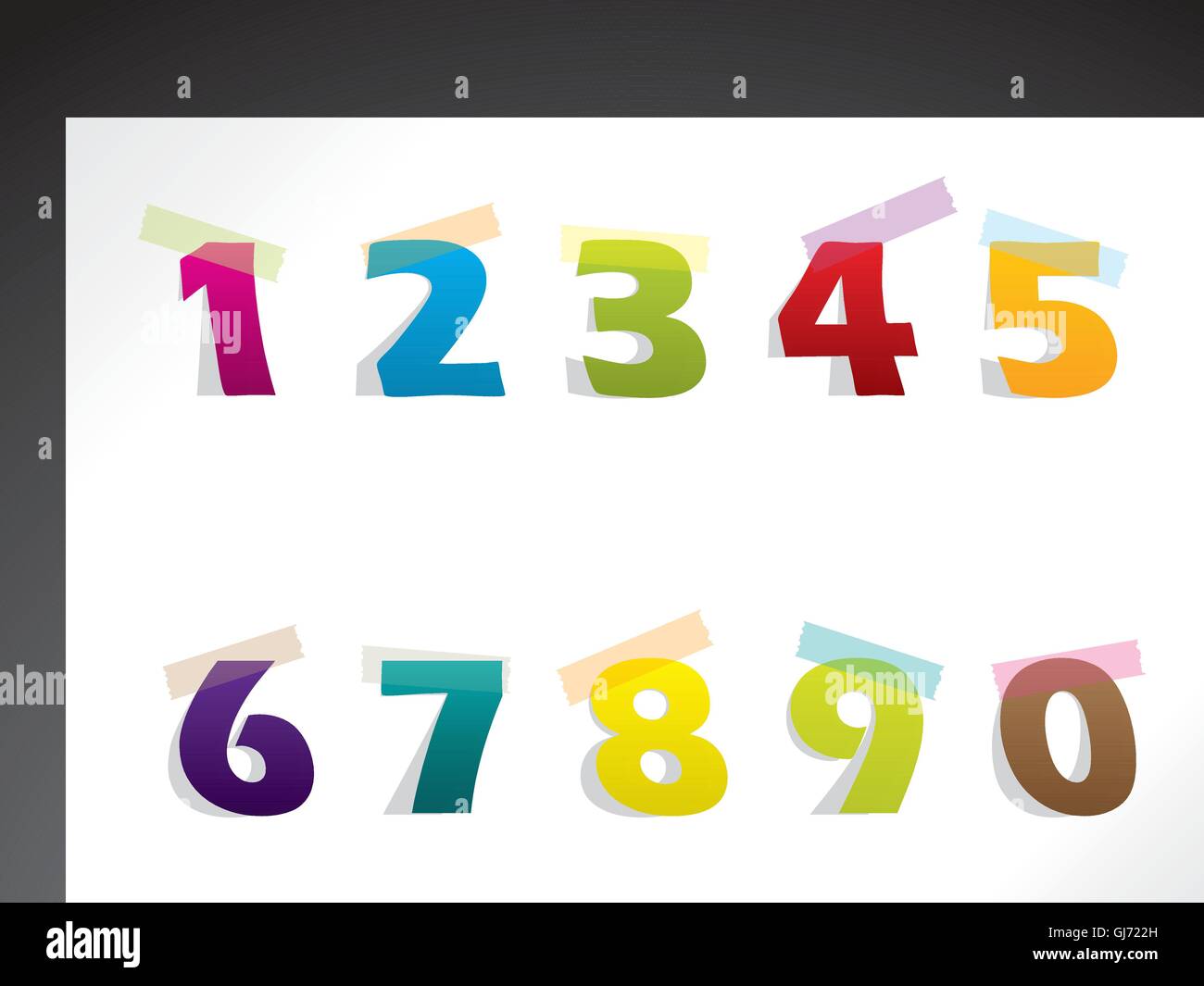 Color paper numbers sticked to background with tape Stock Vector