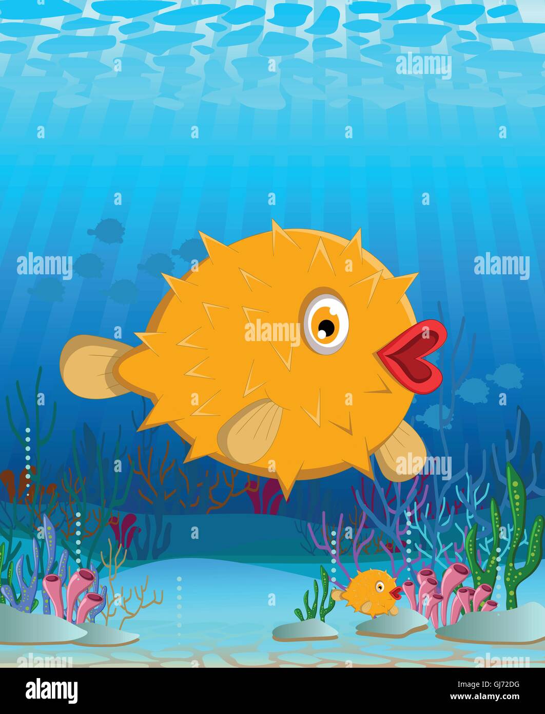 funny puffer fish with sea life background Stock Vector Image & Art - Alamy