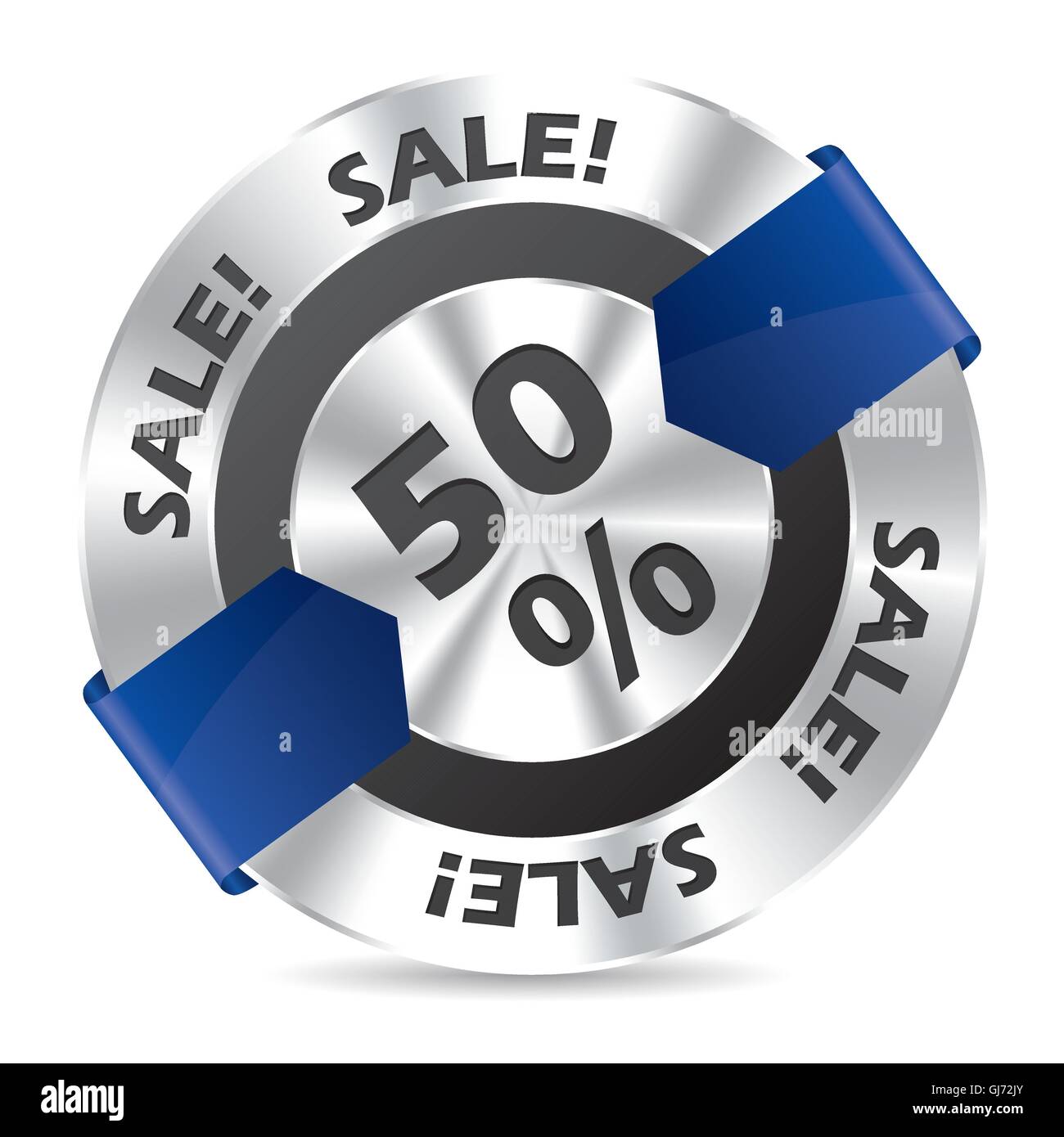 50% sale badge with blue arrow ribbon Stock Vector