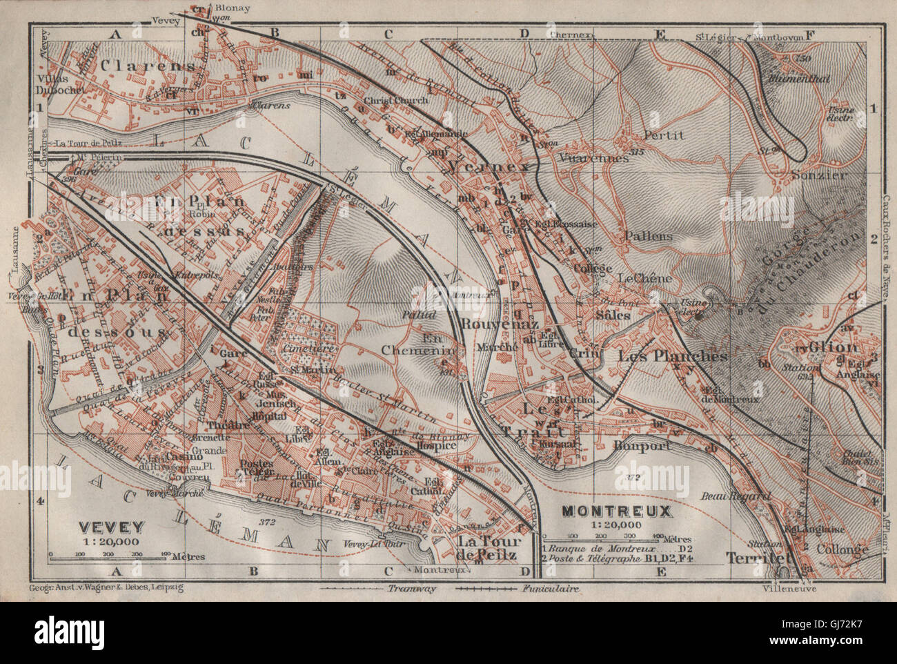 MONTREUX. VEVEY. Clarens. town city plan. Switzerland Suisse Schweiz, 1911  map Stock Photo - Alamy