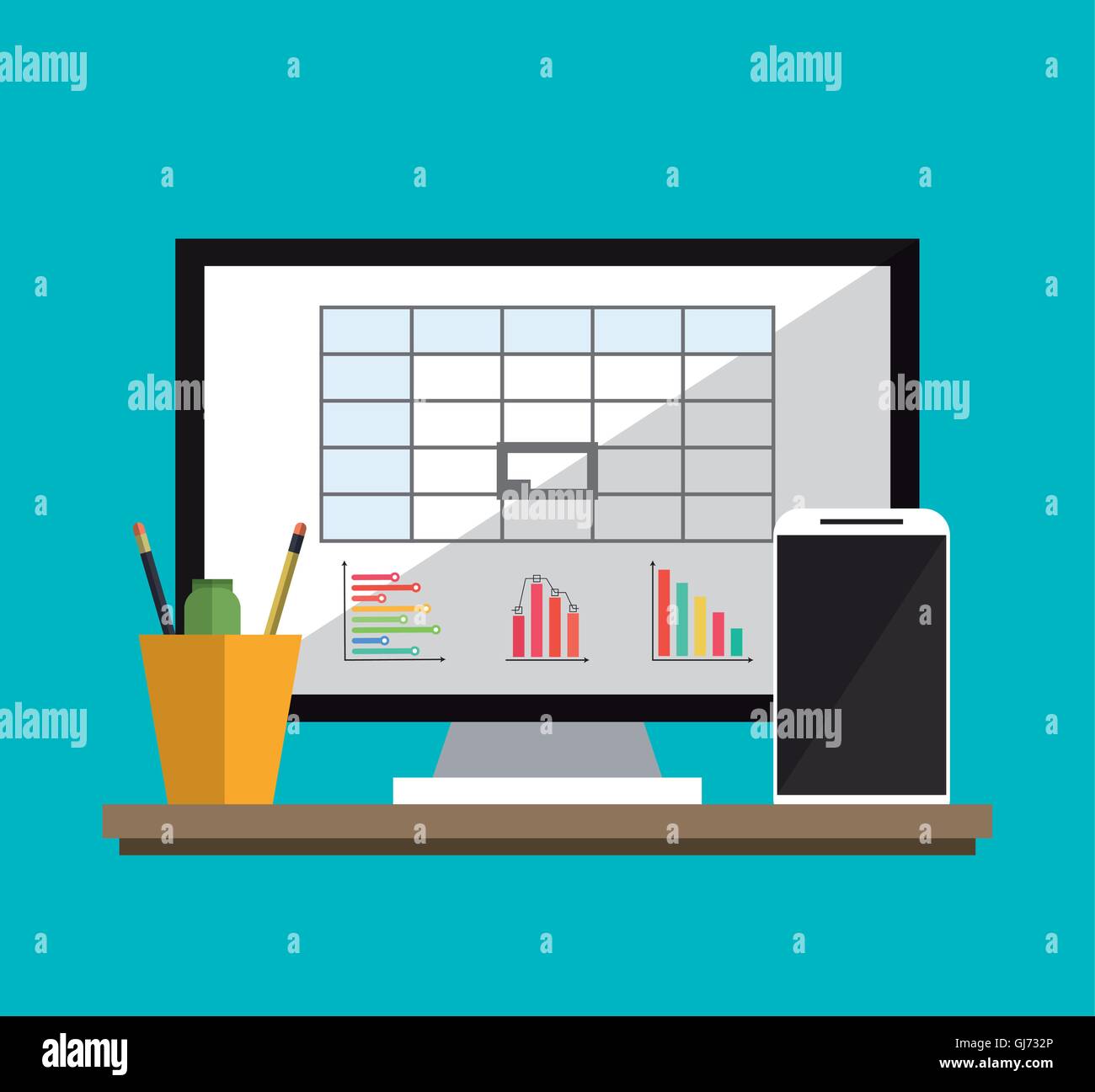 computer office work time supply icon, vector Stock Vector Image & Art ...