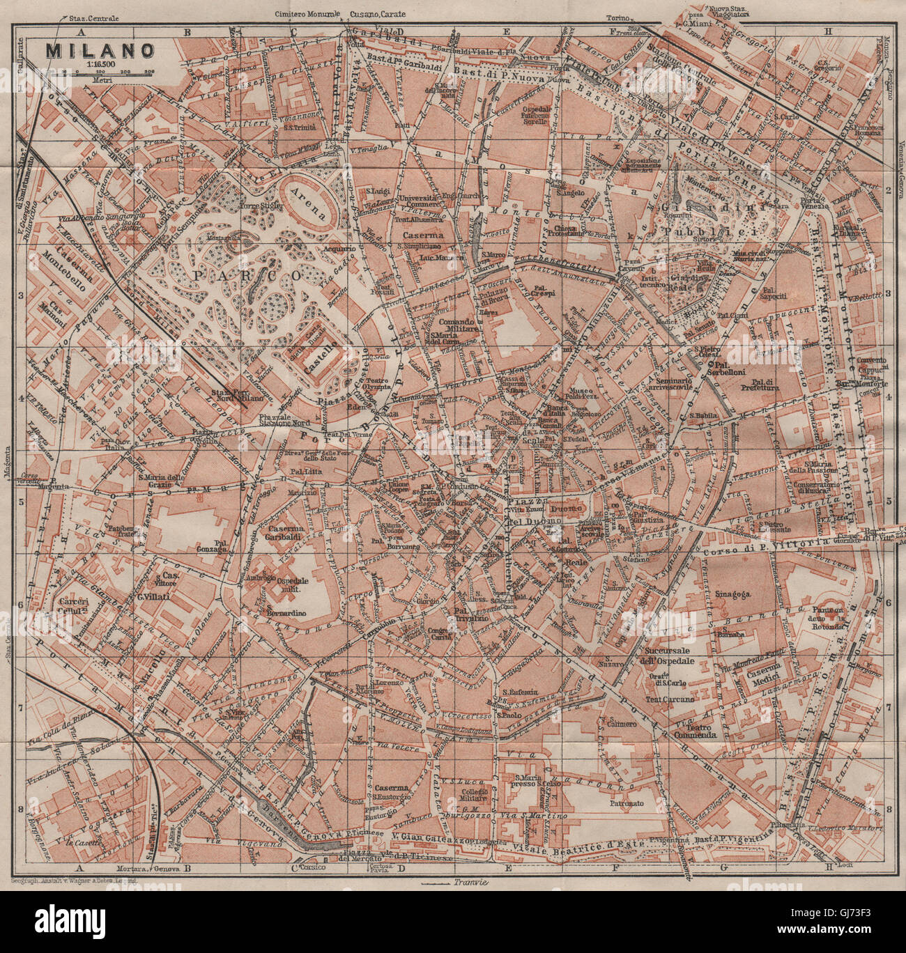 MILAN MILANO. town city plan piano urbanistico. Italy mappa. BAEDEKER, 1911 Stock Photo