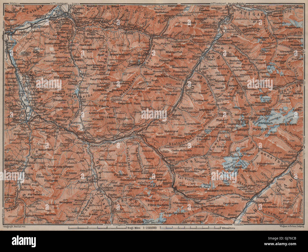 Arosa Lenz Davos Savognin Thusis 1901 map GRAUBÜNDEN//ALBULA ALPS Chur-Samedan