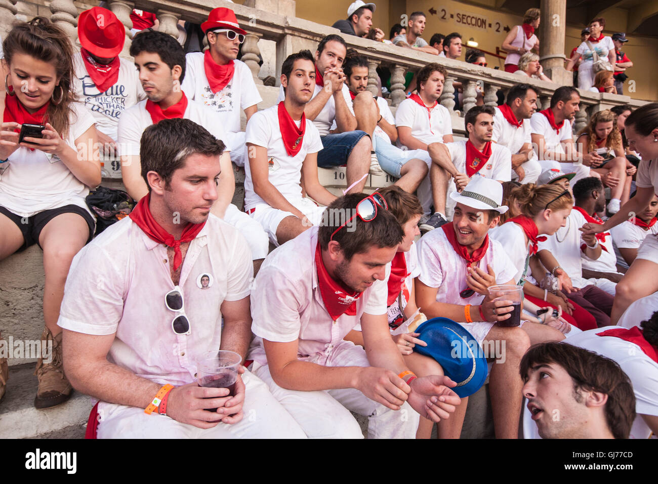 Famous bull running through streets of Pamplona,Spain.July festival
