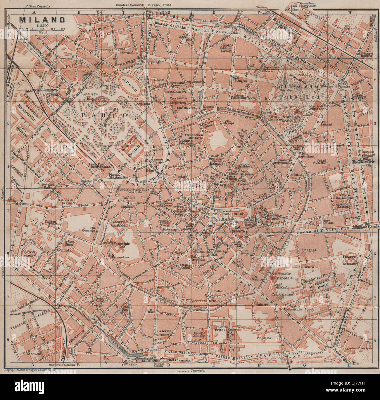 MILAN MILANO. town city plan piano urbanistico. Italy mappa. BAEDEKER, 1913 Stock Photo