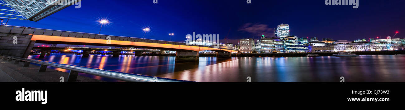 Panaoramic view of London bridge and the city with the Walkie Talkie building, along the river Thames, London, UK Stock Photo