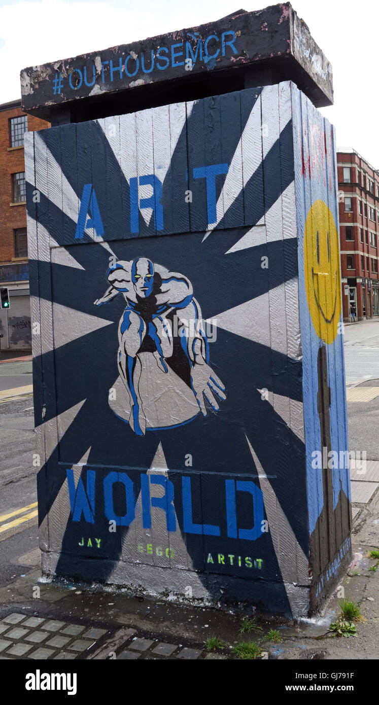 Northern Quarter Art in Stevenson Square Manchester, UK - Wall Graffiti August2016 OUTHOUSEMCR Stock Photo