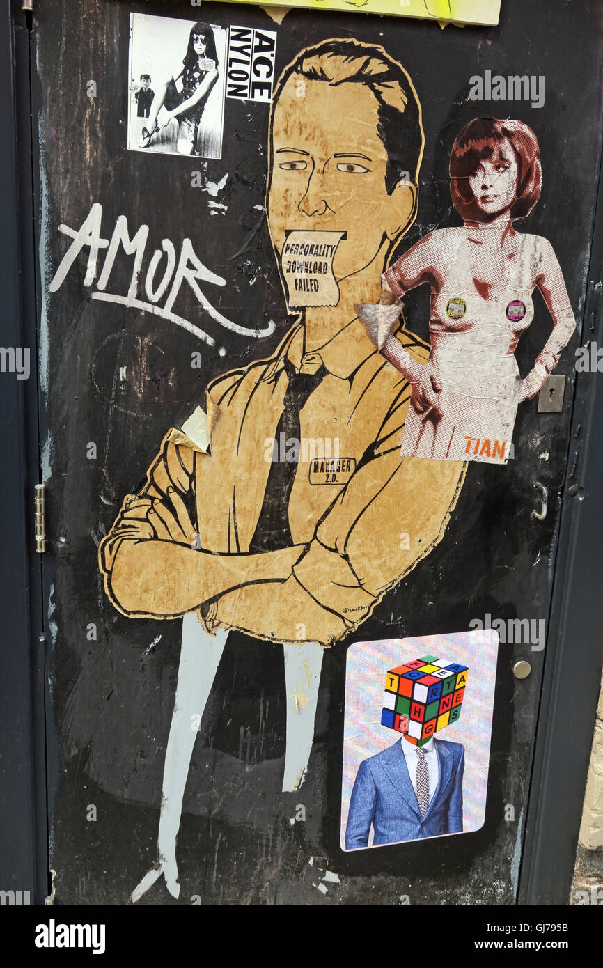 Man & Woman on door, Northern Quarter Artwork, NQ, Manchester, North West England, UK, M1 1JR Stock Photo