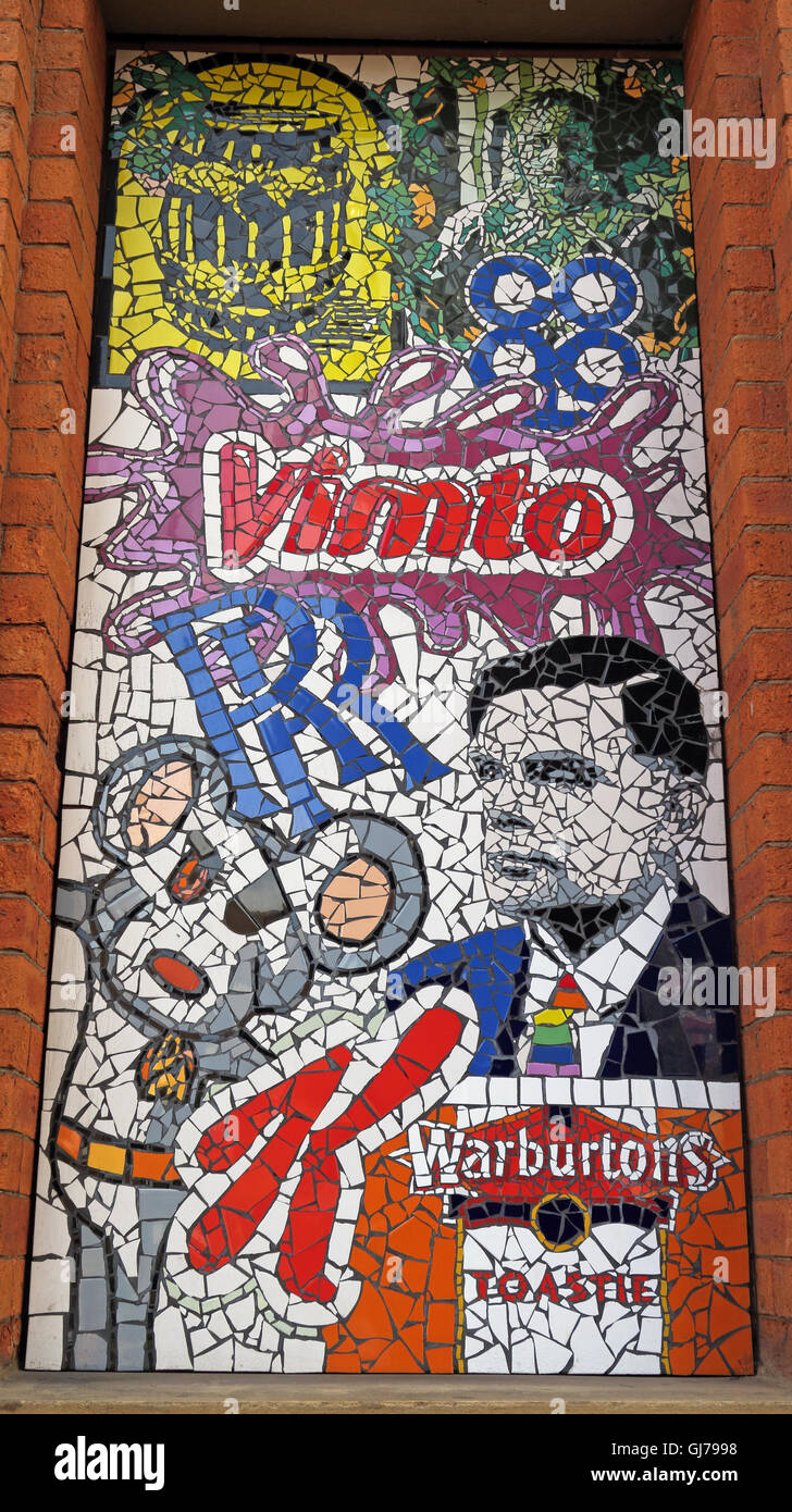 Afflecks Palace Manchester - Vimto,Co-op,Alan Turing,Rolls Royce,Warburtons,Kellogs,mosaic Stock Photo