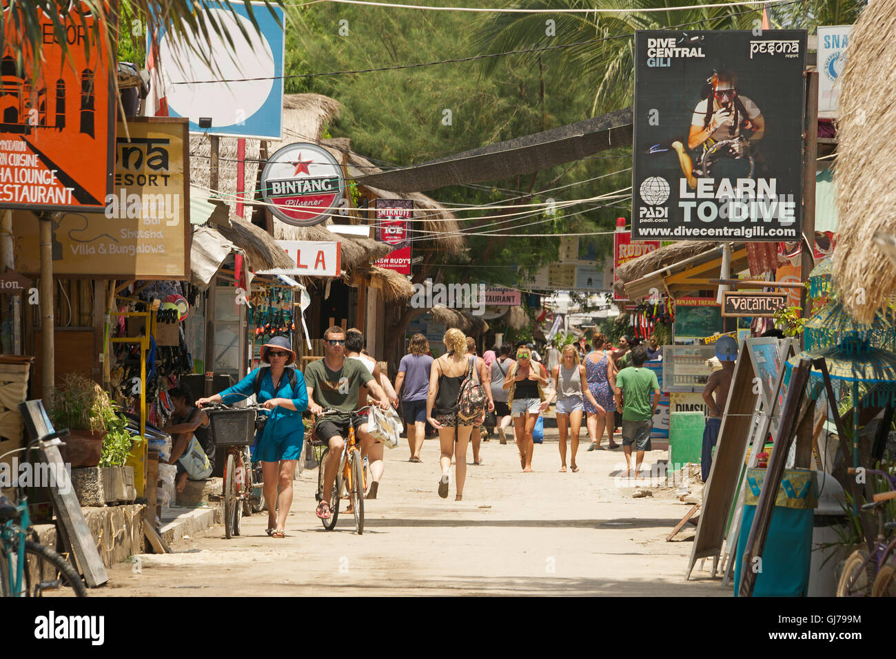 Main shopping street Gili Trawangan Indonesia Stock Photo