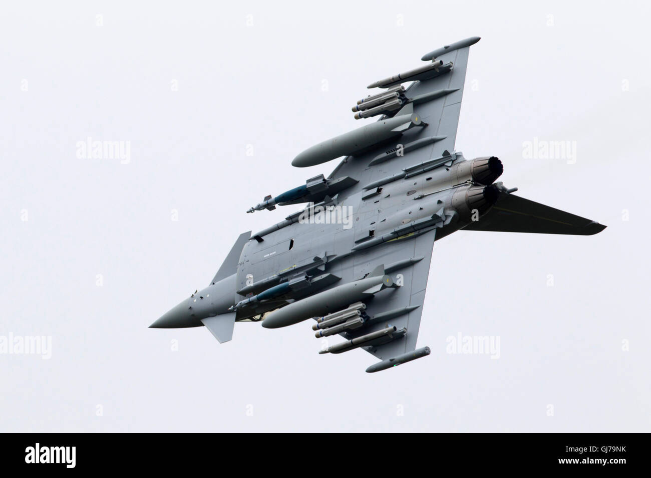 Royal Air Force (RAF) BAE Systems Eurofighter Typhoon FGR4 with weapons on board at RIAT 2016, Royal International Air Tattoo Stock Photo