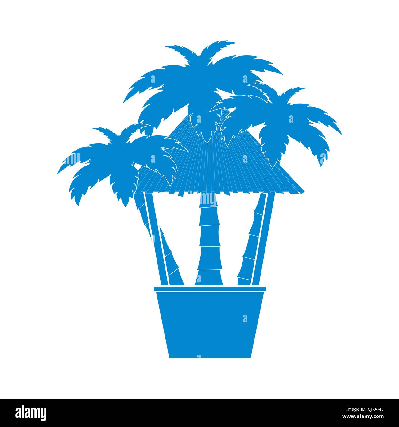 Stylized icon of the bar on the beach with palm trees on a white background Stock Vector
