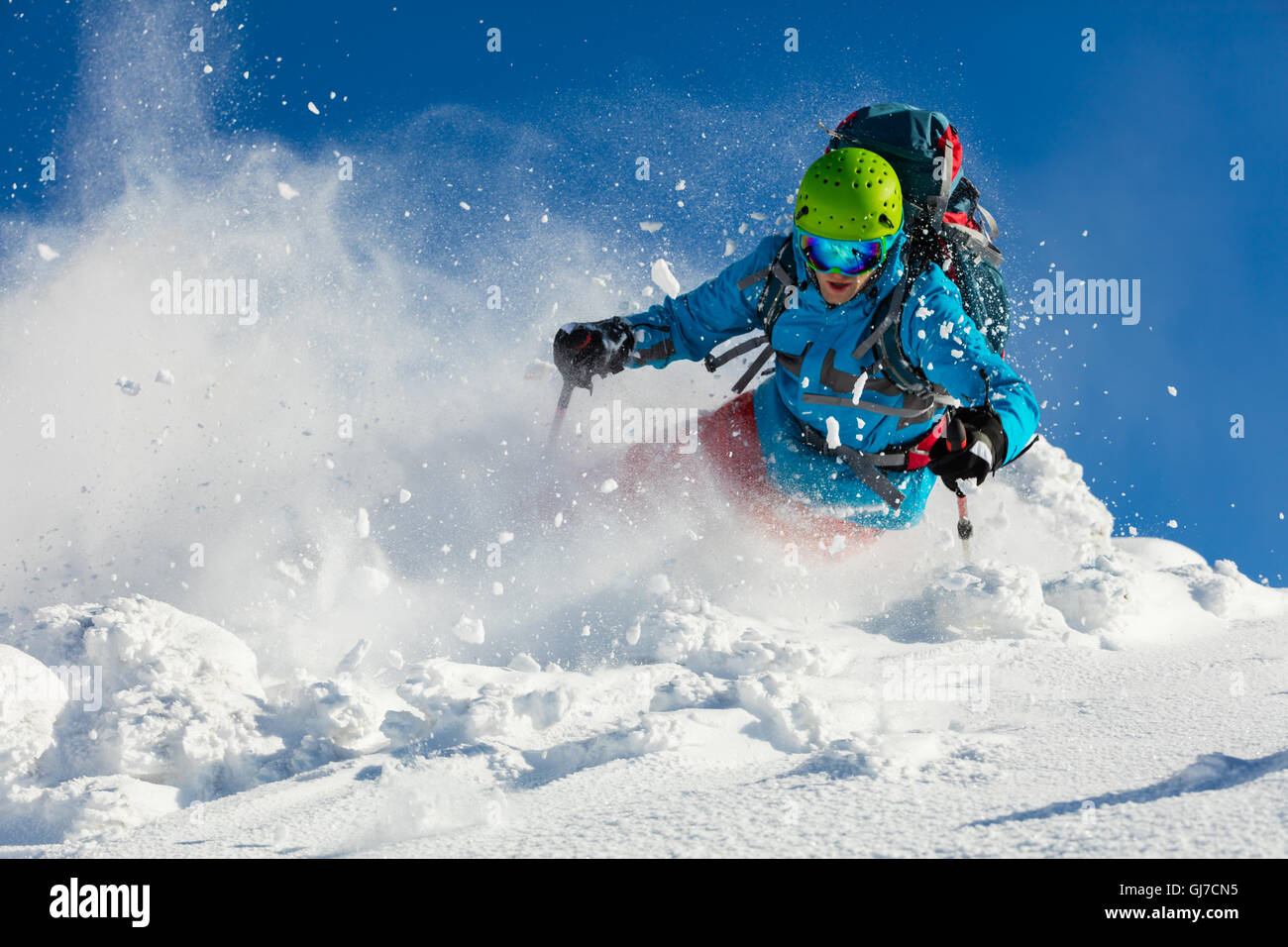 Freeride Skier Running Downhill In Freeze Motion Of Snow Powder Stock Photo Alamy Freeride Skier Running Downhill In Freeze Motion Of Snow Powder Stock Photo Alamy