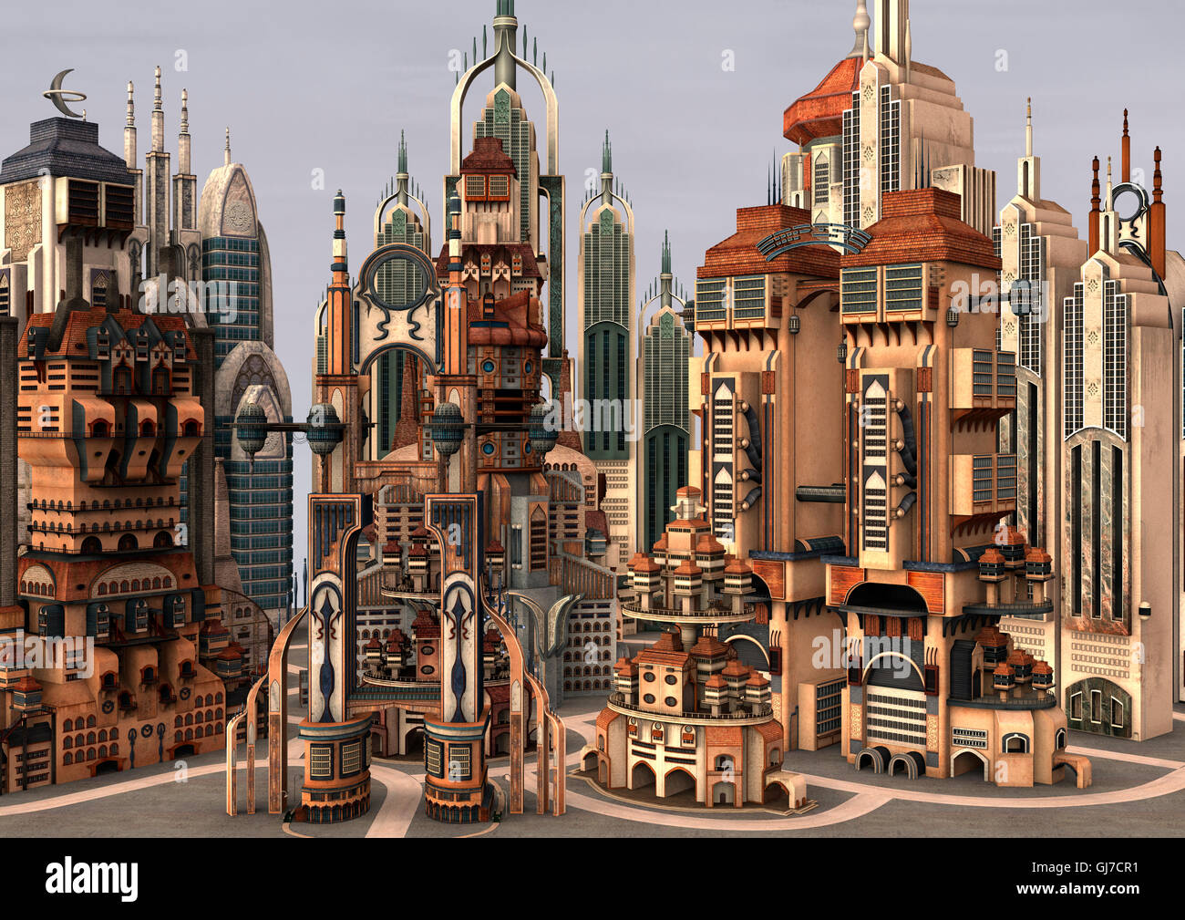 3D rendering of a science fiction futuristic city Stock Photo