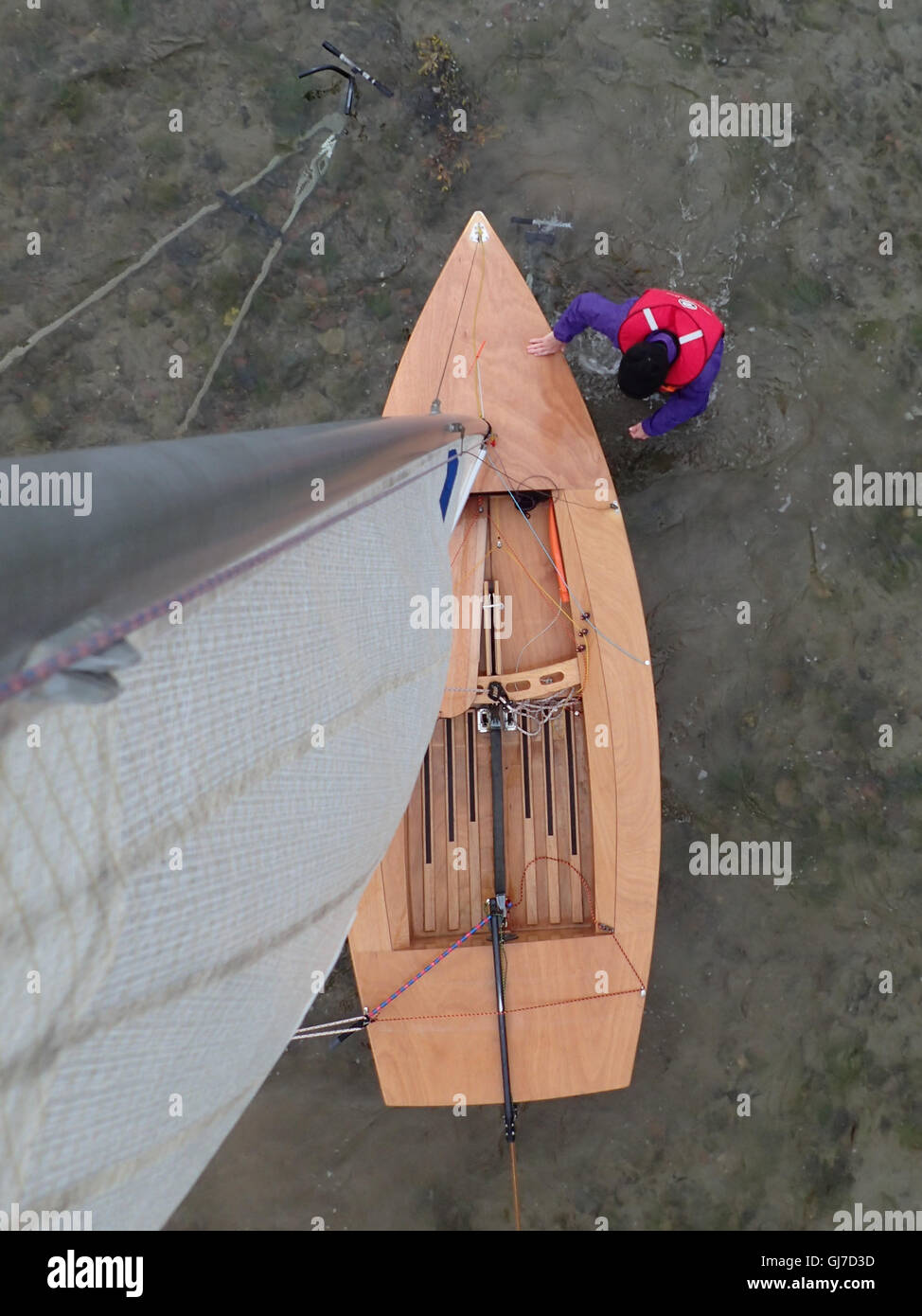View downwards from top of mast of Streaker Class Sailing Dinghy, with
