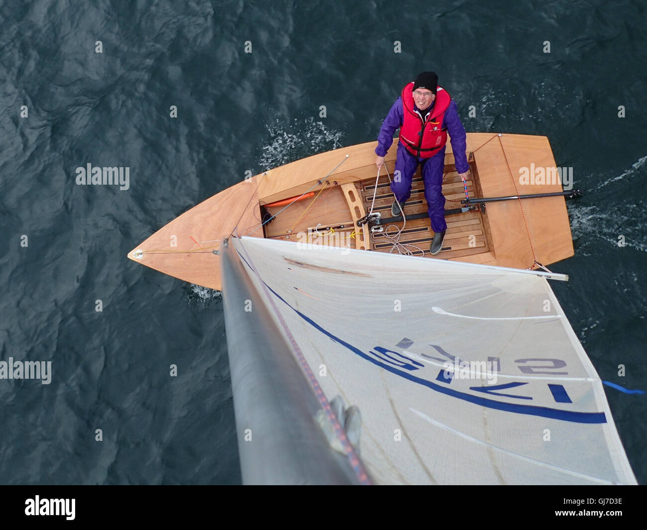 View downwards from top of mast of Streaker Class Sailing Dinghy, with