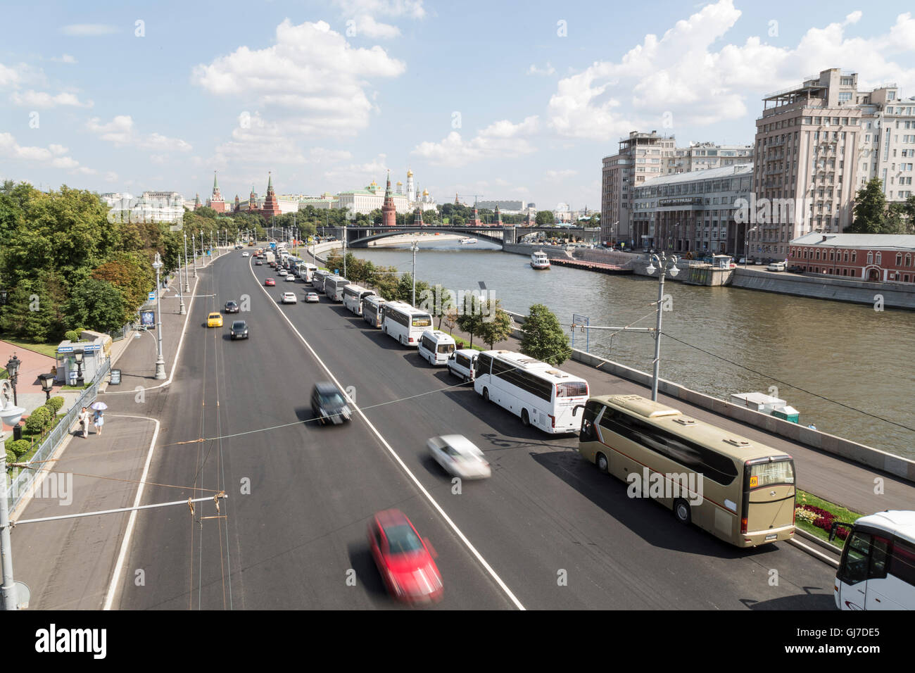 big avenue next to the river in Moscow, Russia Stock Photo
