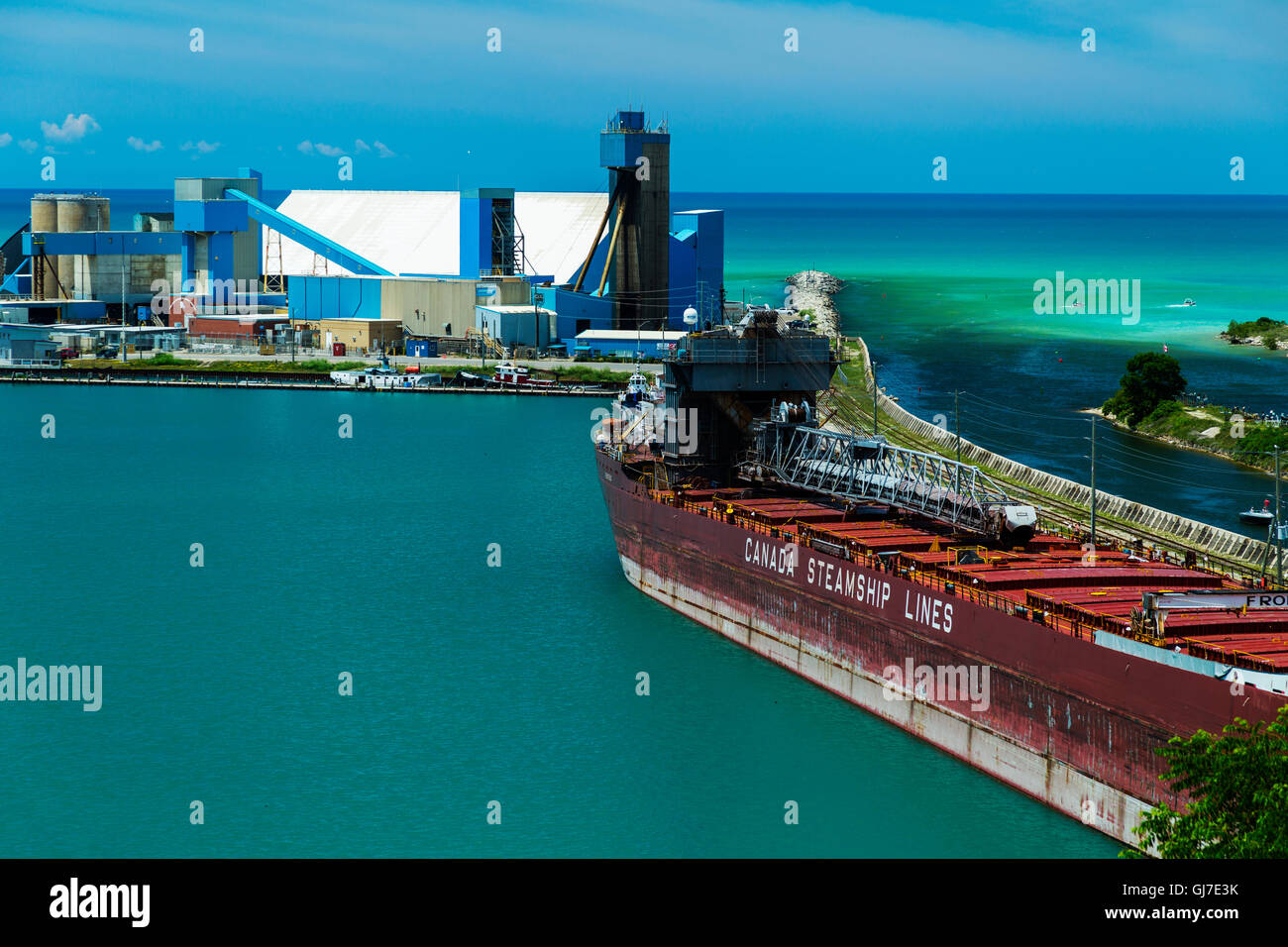 Salt plant and Frieght ship on Lake Huron, Goderich, Ontario, Canada