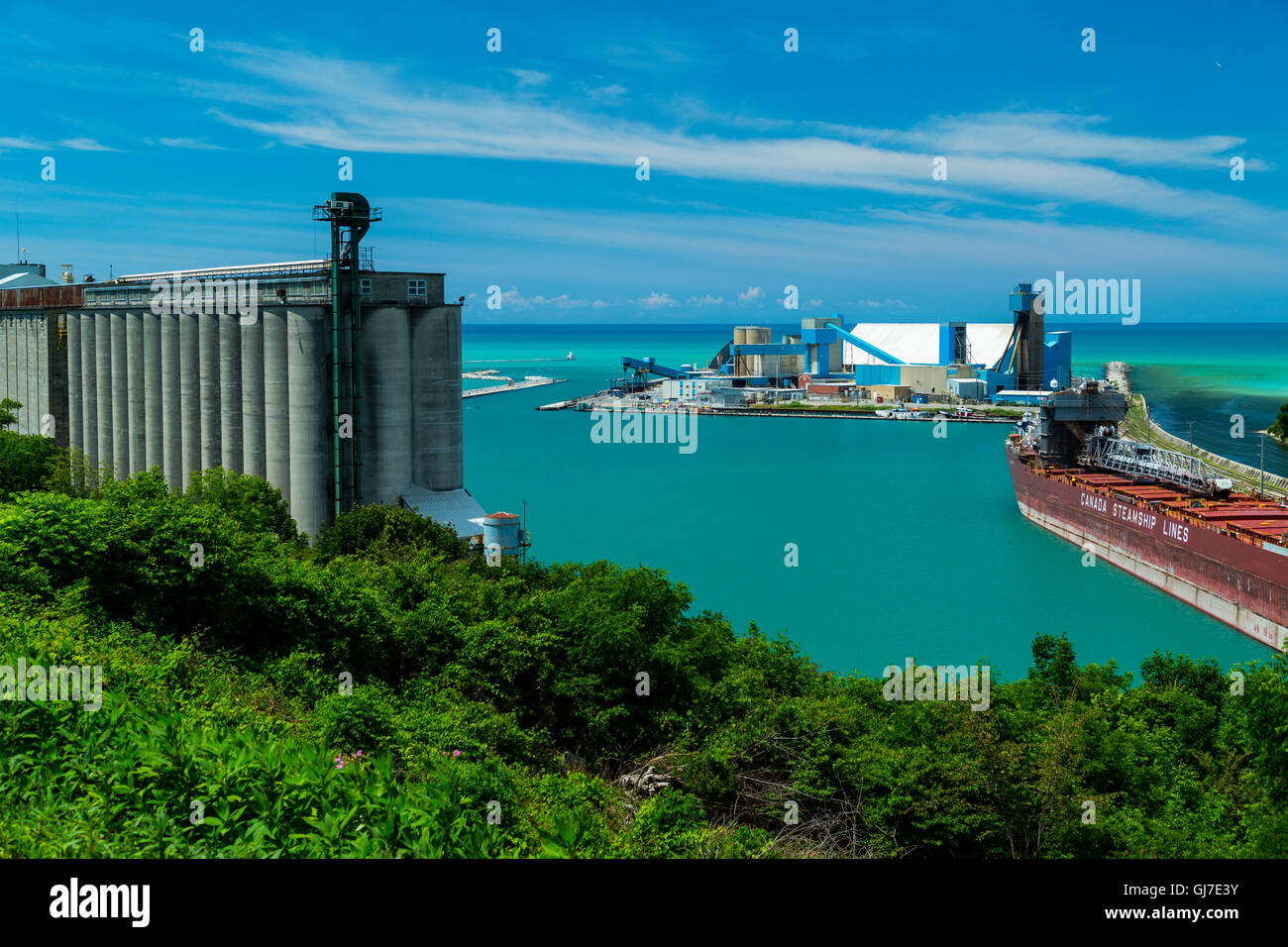 Salt plant and Frieght ship on Lake Huron, Goderich, Ontario, Canada