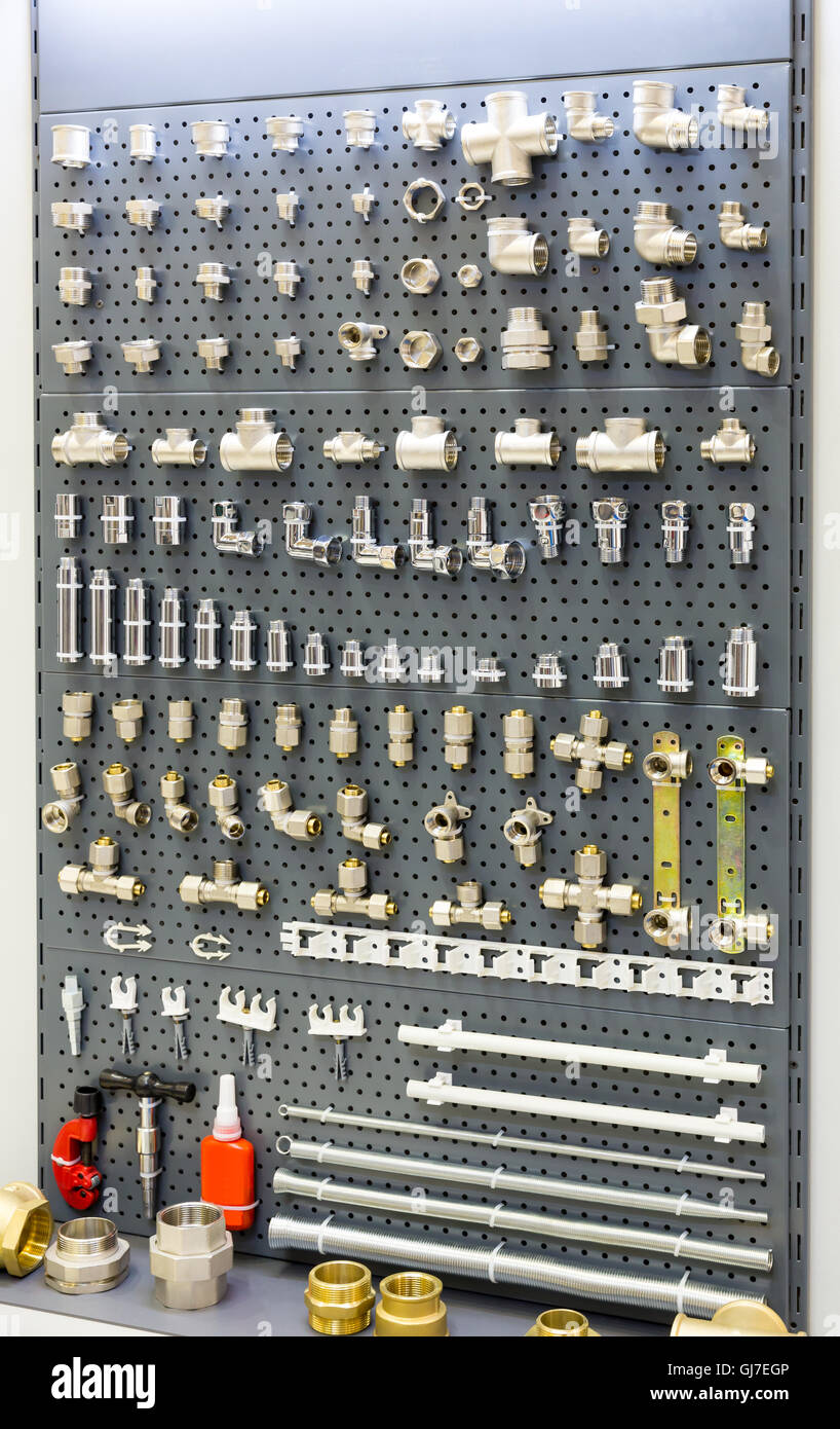 Set of pipe fittings and fixturing components Stock Photo Alamy