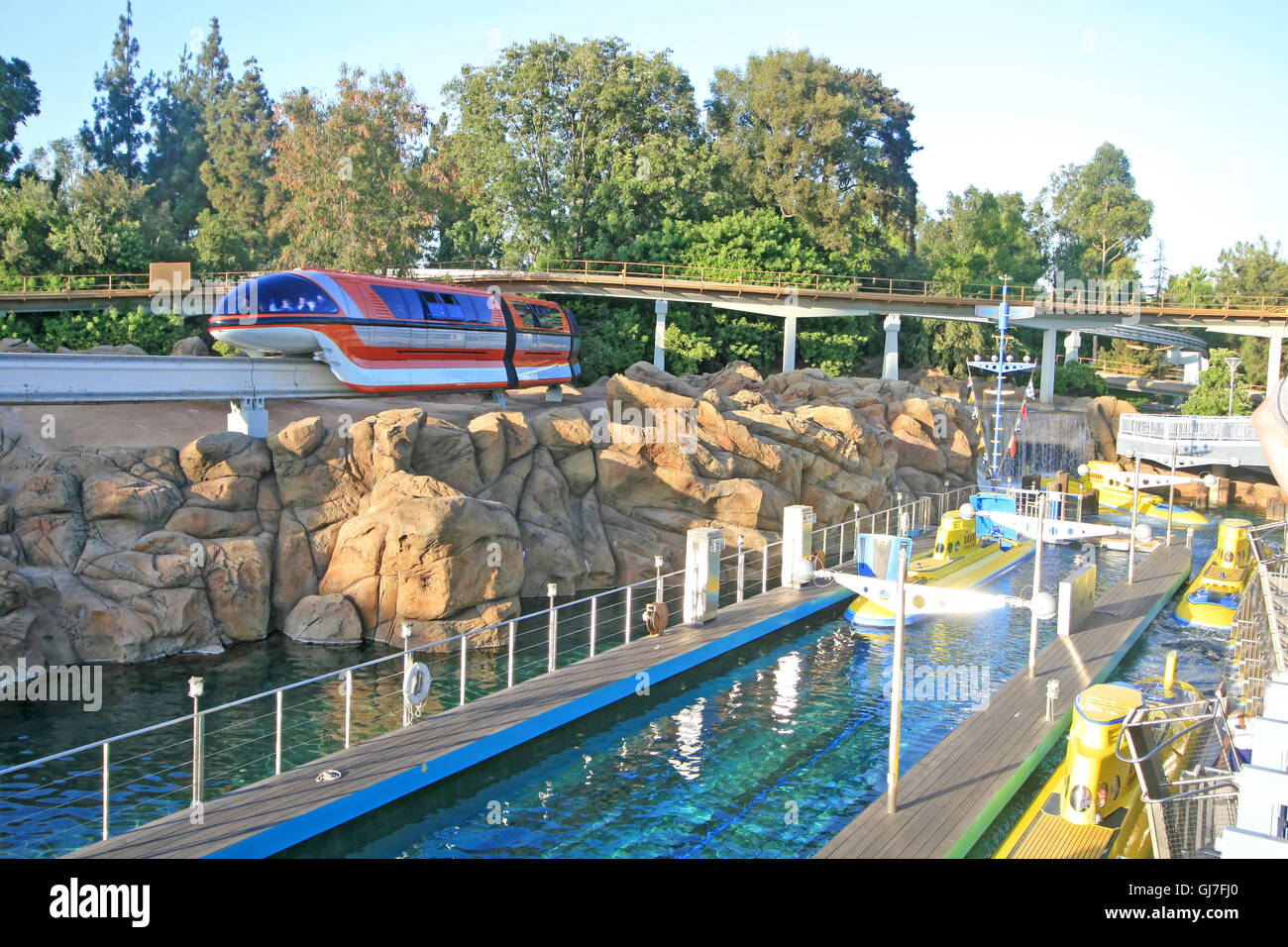 Anaheim, California, USA. September 16th, 2009. The monorail going over the the Finding Nemo Submarine Voyage in Disneyland. Stock Photo