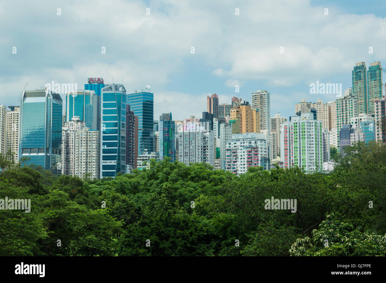 Hong Kong, China - May 22, 2016: skyline with green area Stock Photo