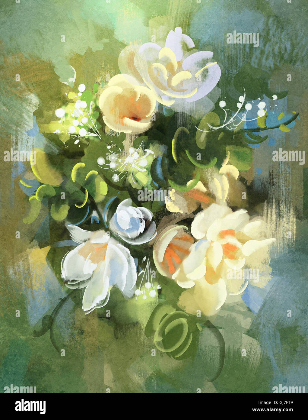 digital painting of colorful abstract flowers,illustration Stock Photo ...