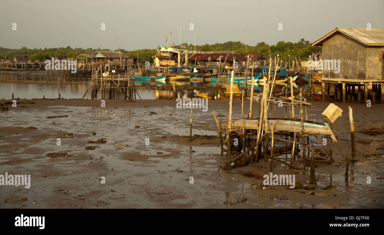 Stilted houses in village on Bintan, Indonesia Stock Photo