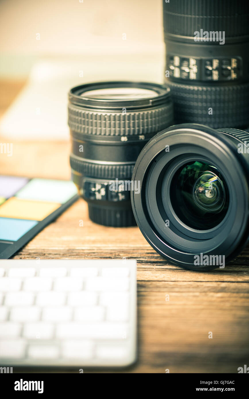 professional digital photography equipment on desk Stock Photo Alamy