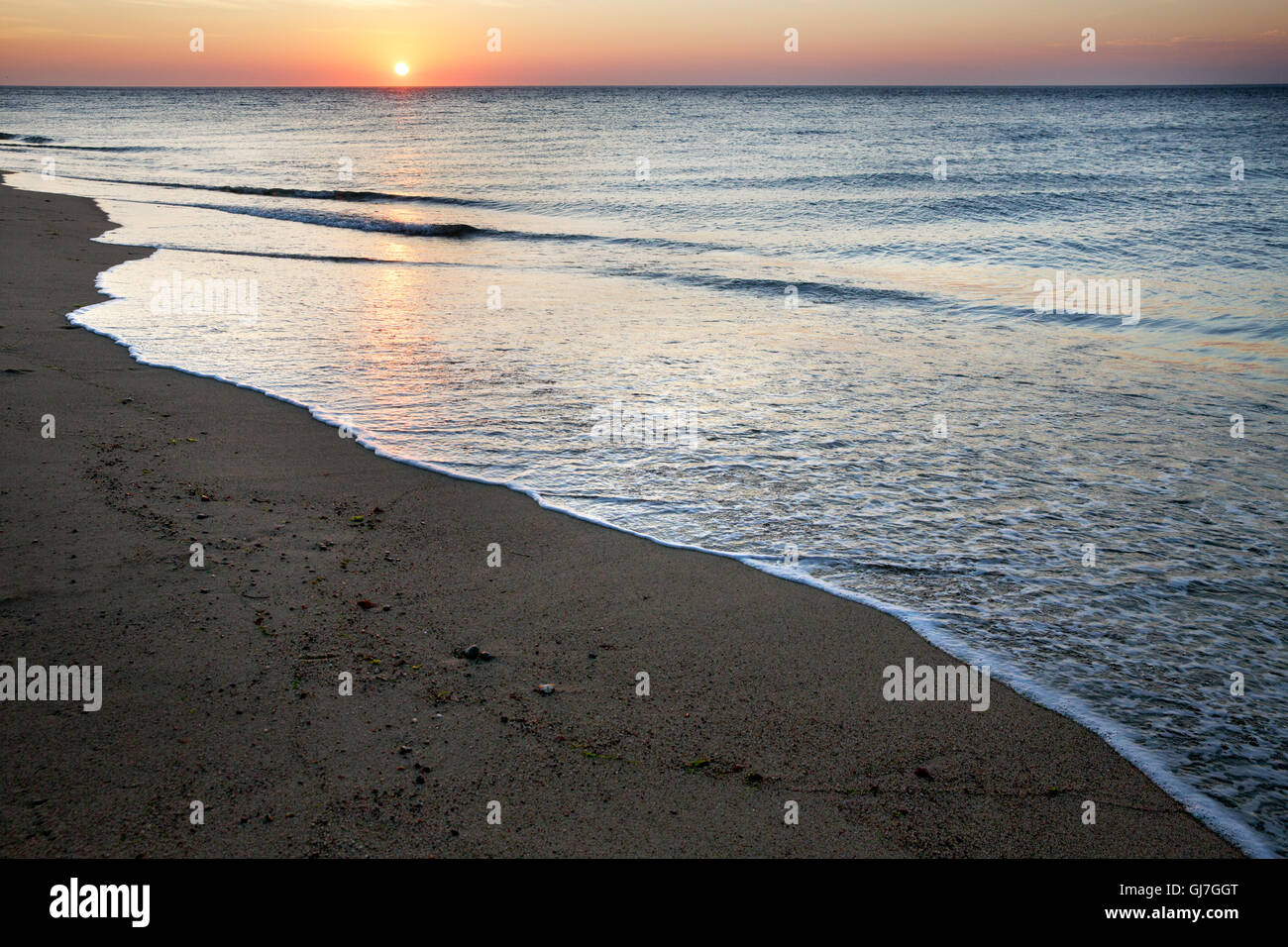Setting sun, Race Point Beach, Provincetown, Cape Cod, Massachusetts Stock Photo