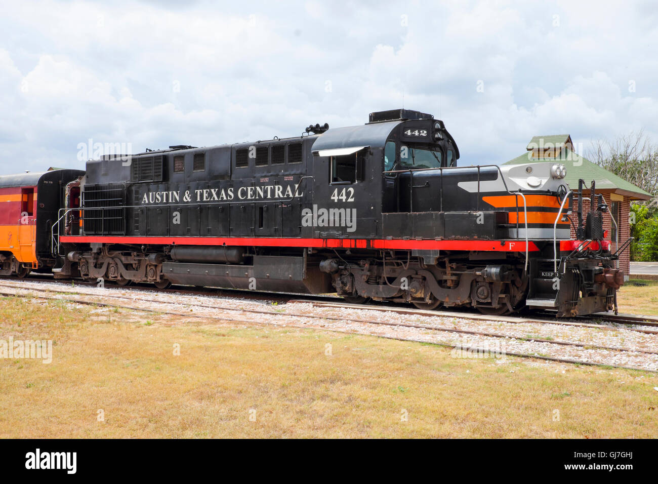 Alco RSD-15 diesel 'alligator' locomotive used by Austin Steam Train Association to pull passenger excursion trains. Stock Photo