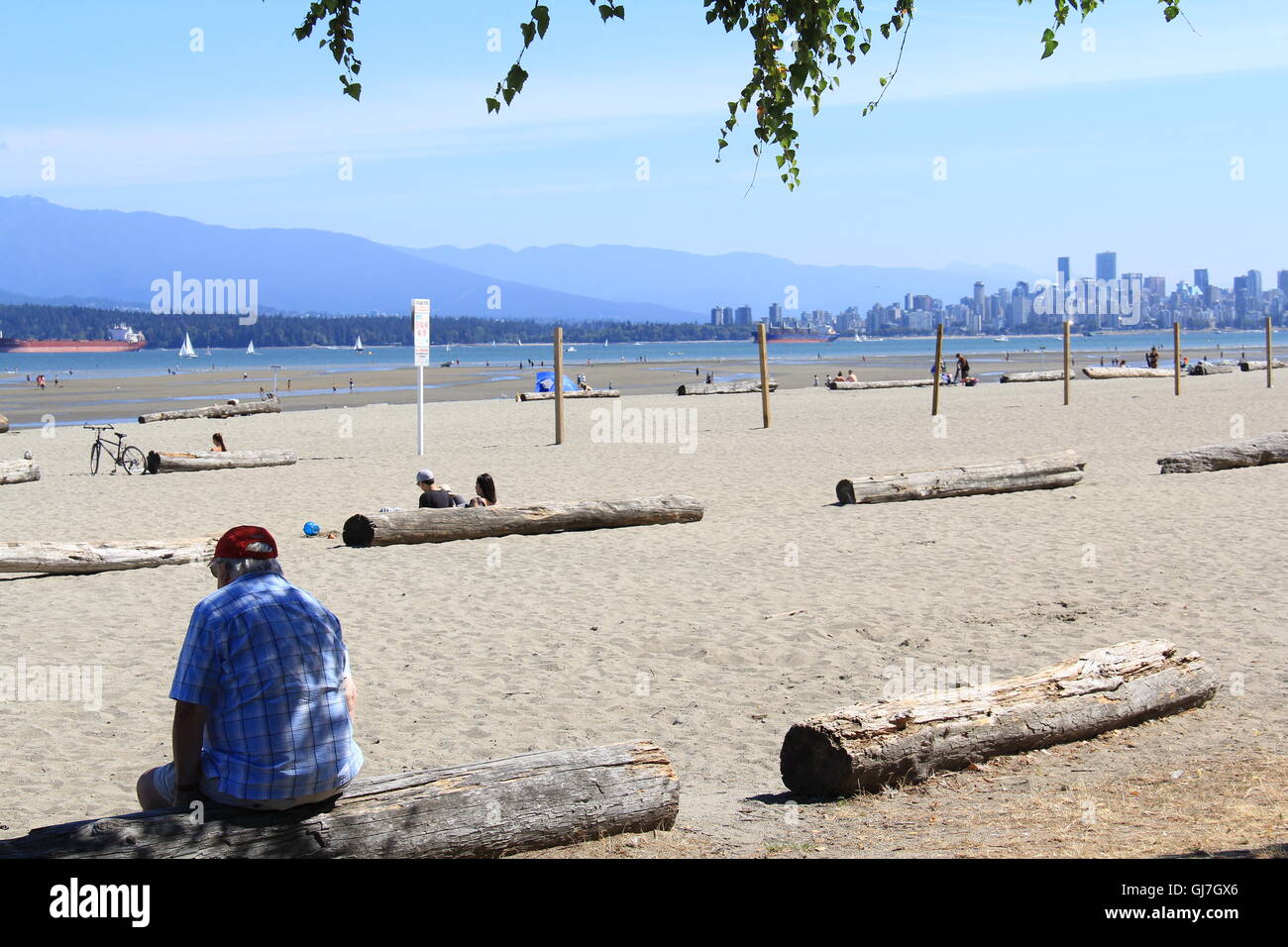 summer, retirement, old age, loneliness, beach, sunny day, vancouver Stock Photo
