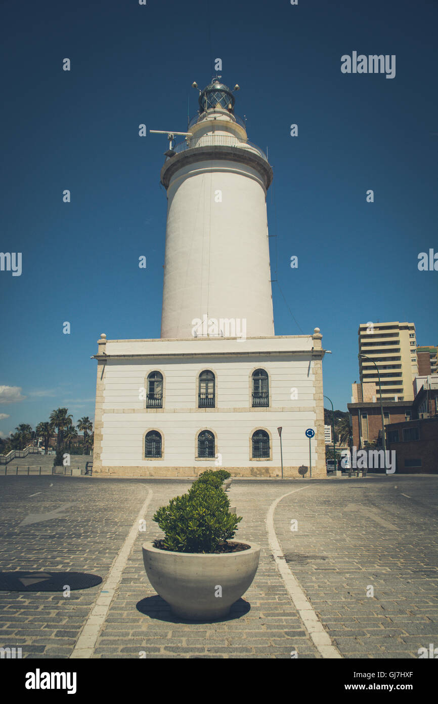 Malaga Lighthouse - Faro de malaga on the paseo de farola Stock Photo