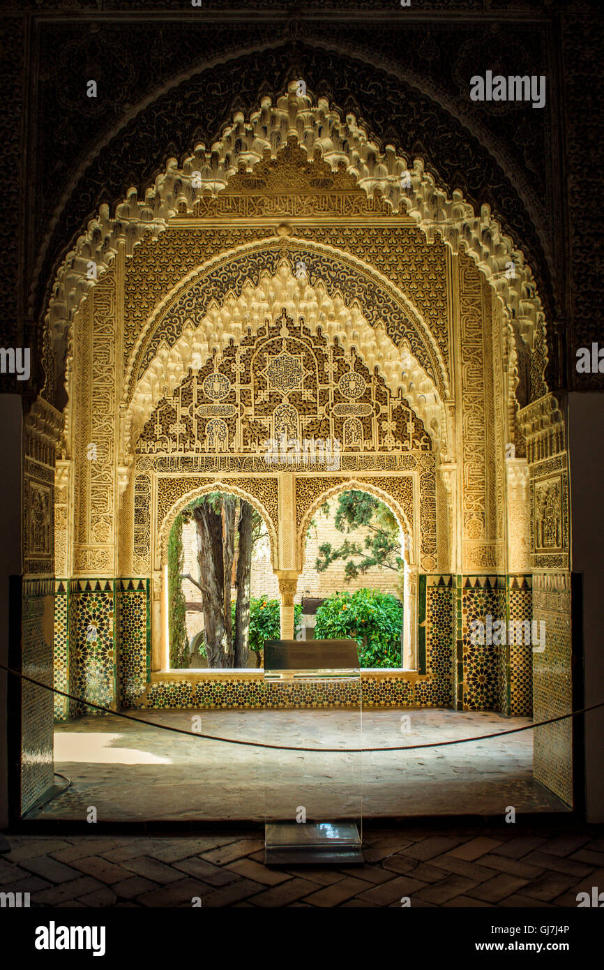 The Alhambra Moorish architecture arches inside Stock Photo