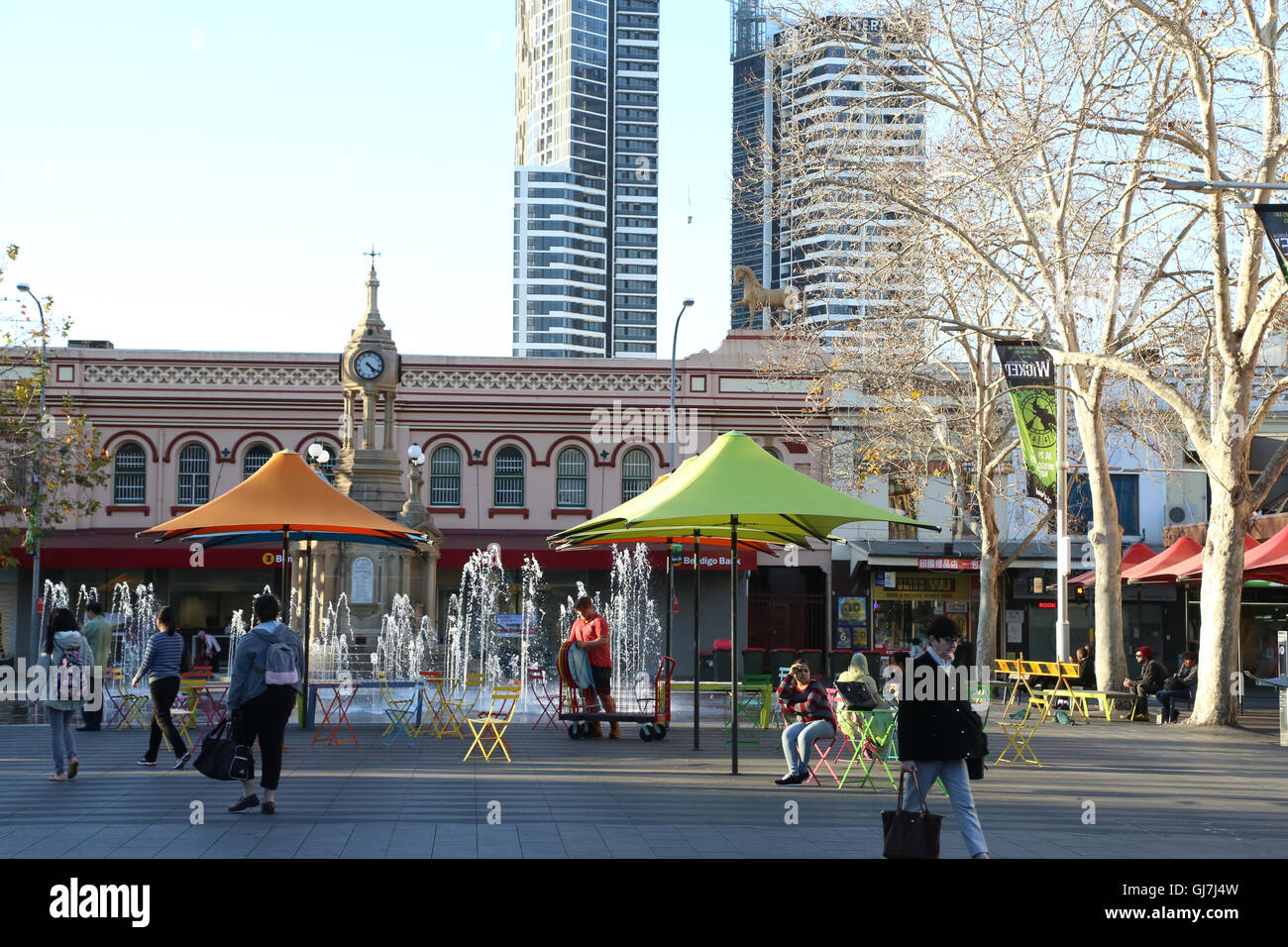 Fountains at Centenary Square at Church Street Mall, Parramatta Stock