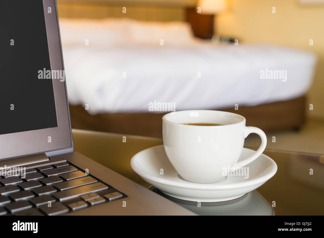 Working in hotel room Stock Photo