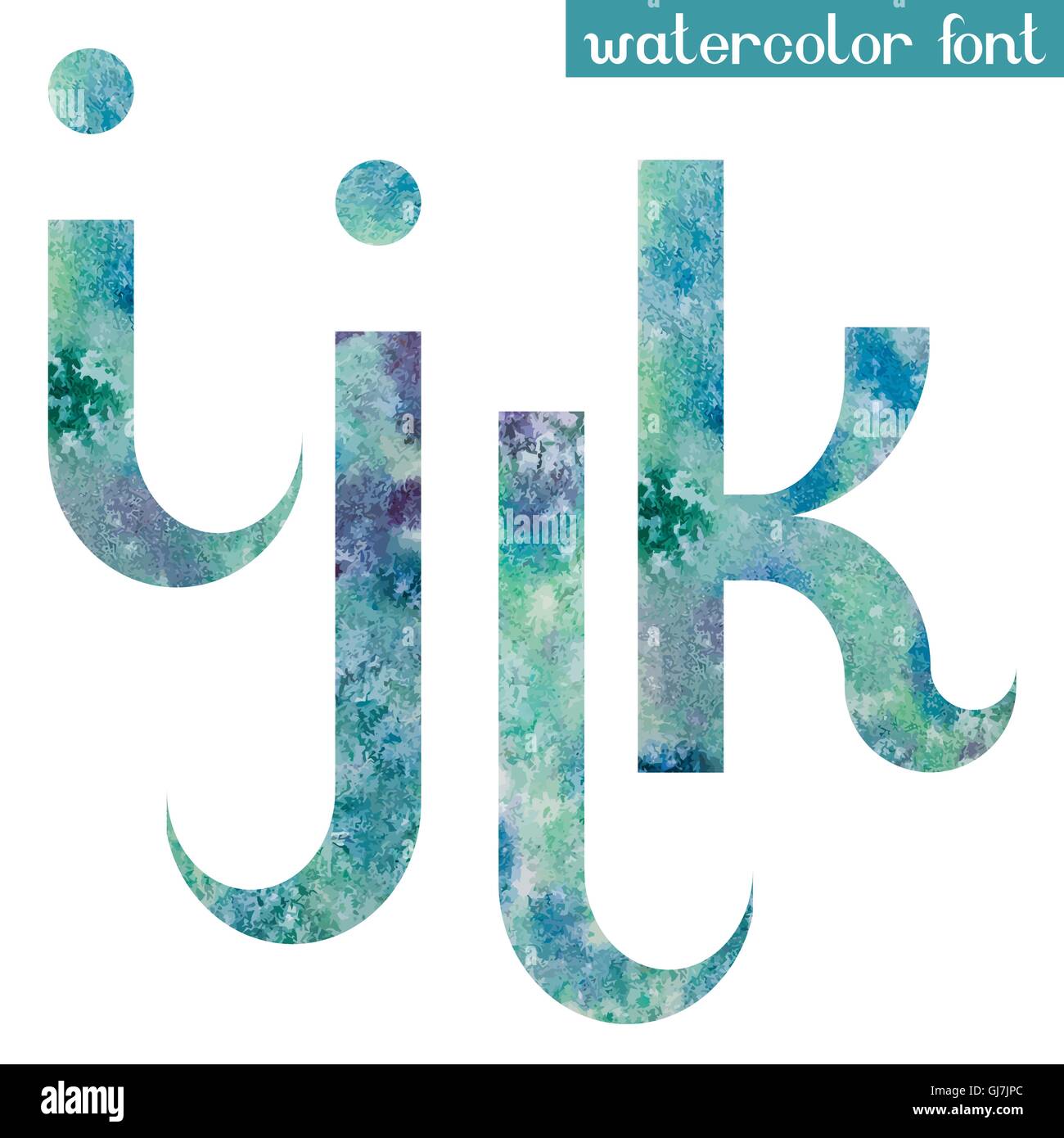 Green-blue watercolor font I,J,K,L Stock Vector
