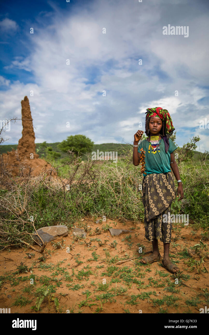 Young Girl from Borana Tribe in Ethiopia Stock Photo