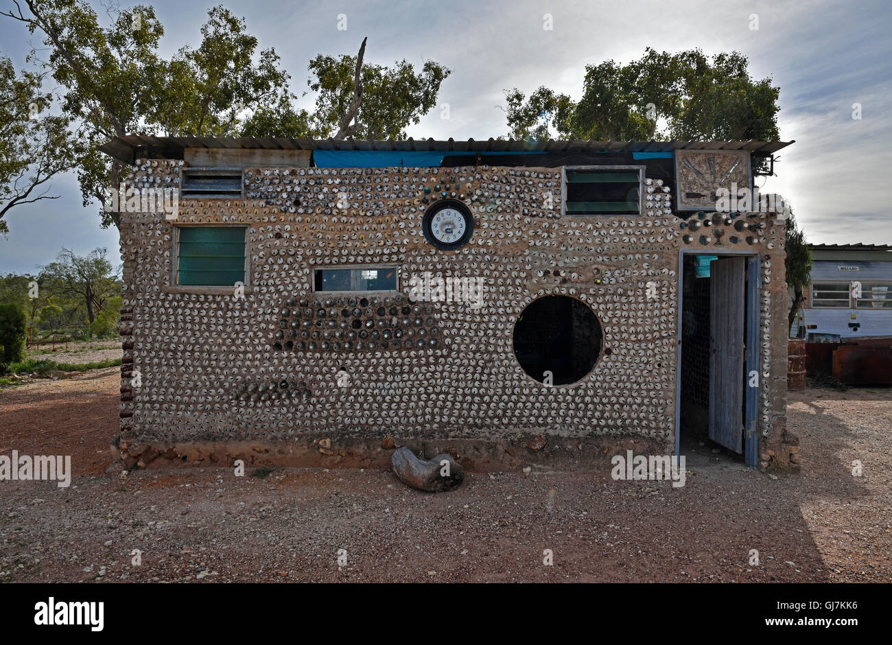 beer can house created from beer cans and bottles as a mining camp in