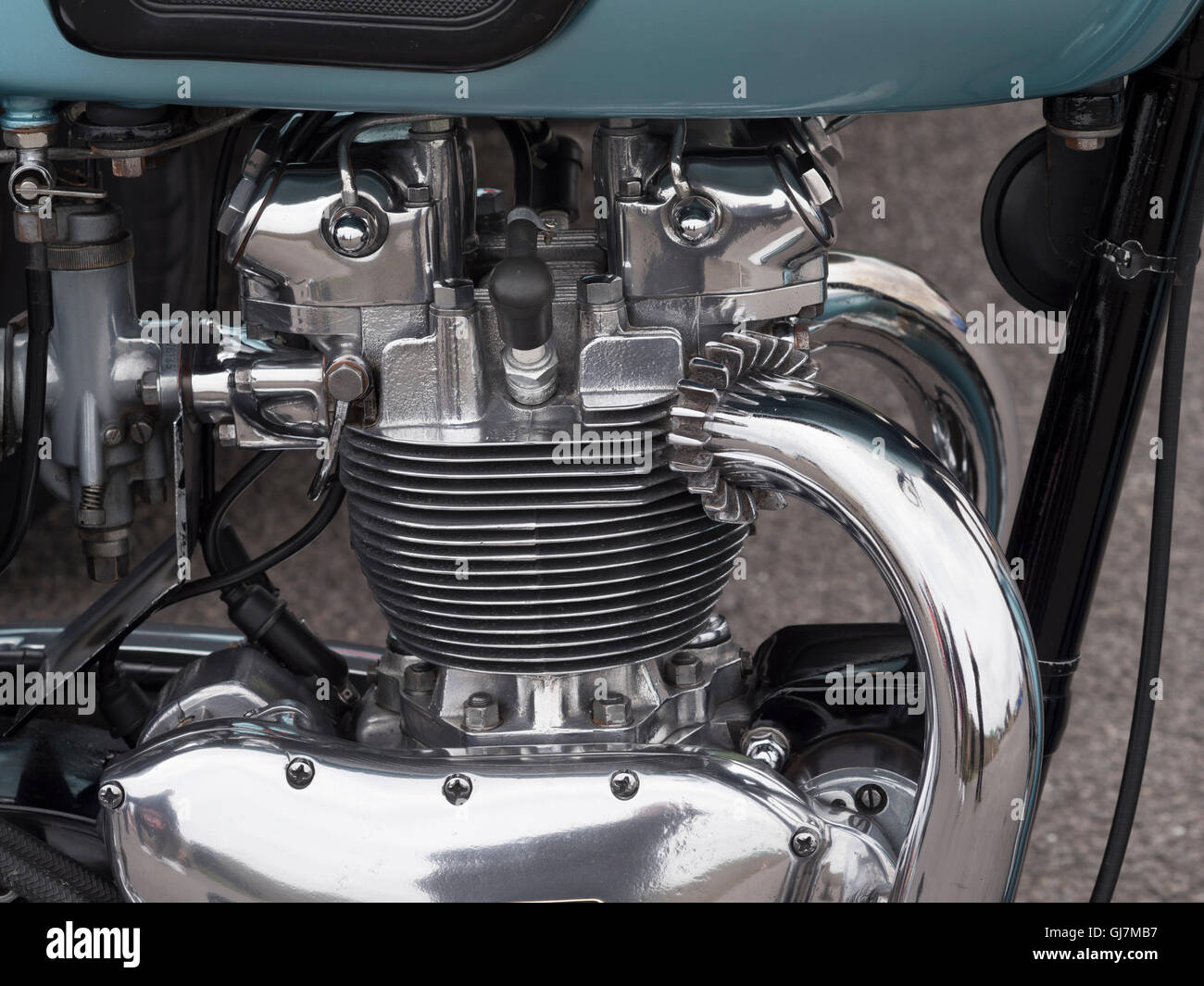 Triumph Bonneville motor cycle cylinder block, circa 1961 Stock Photo