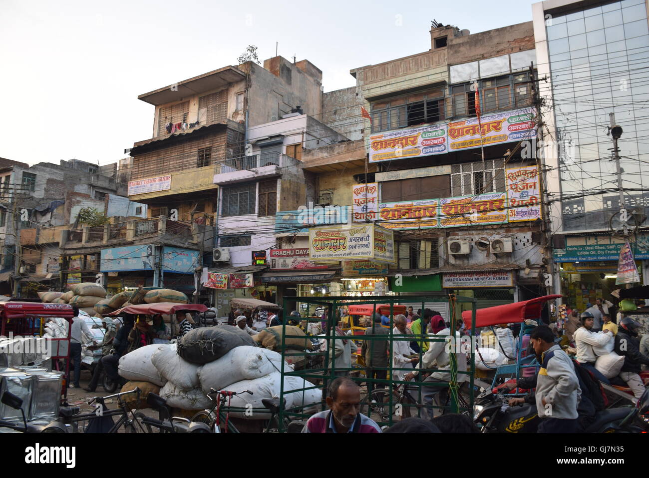 Daily life in the busy area of Chandni Chowk in the old part of Delhi, New  Delhi, India Stock Photo - Alamy