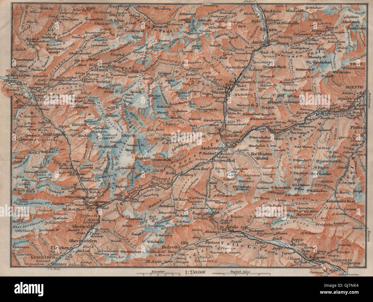 ST GOTTHARD area. Andermatt Engelberg Silenen Gadmen Ulrichen Disentis, 1922 map Stock Photo