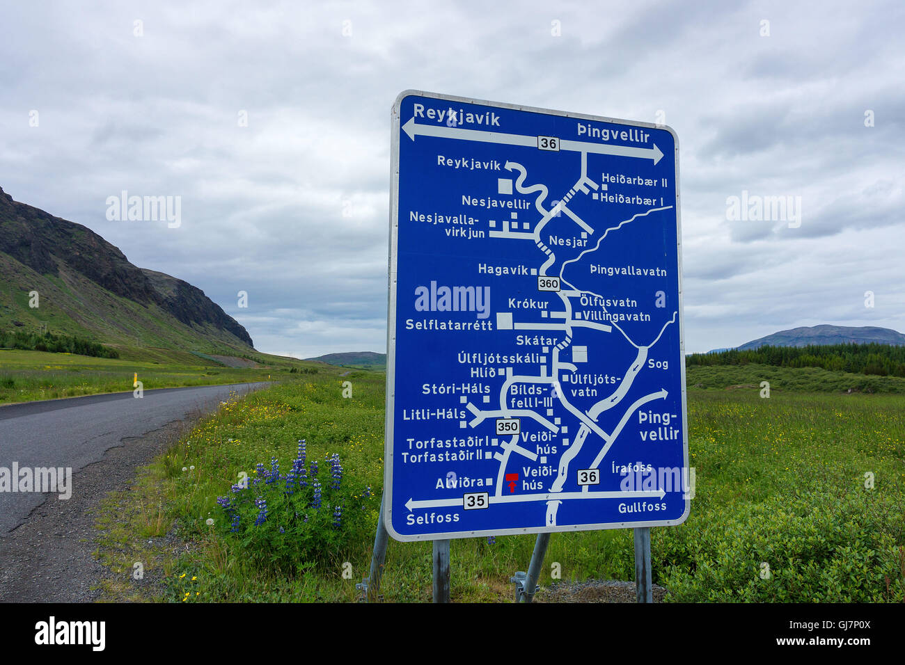 Signpost, Iceland, Golden Circle, confusing Stock Photo
