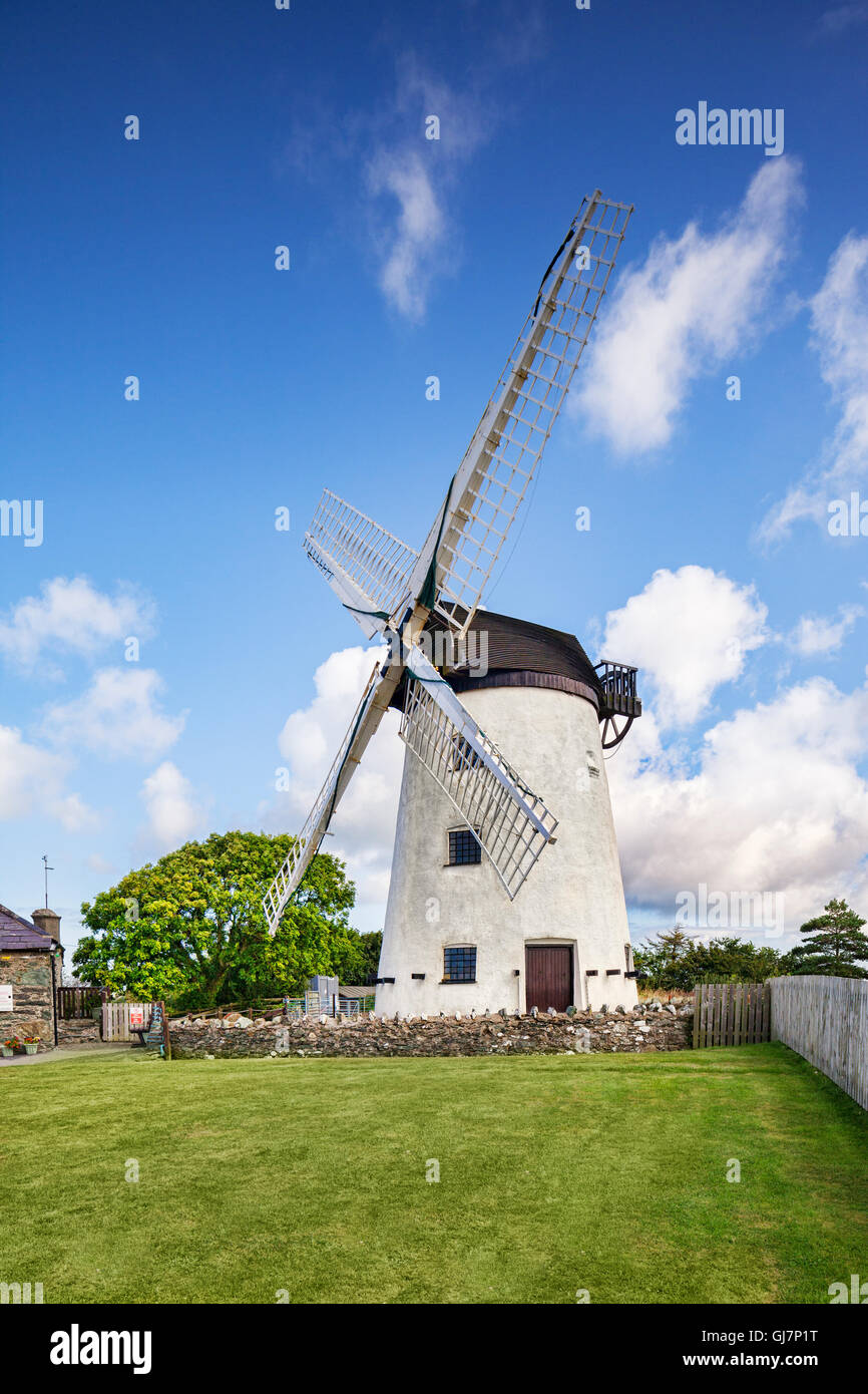 Melin Llynnon, a fully restored and operational windmill on Anglesey, Wales, UK, Cracks and discoloration removed. Stock Photo