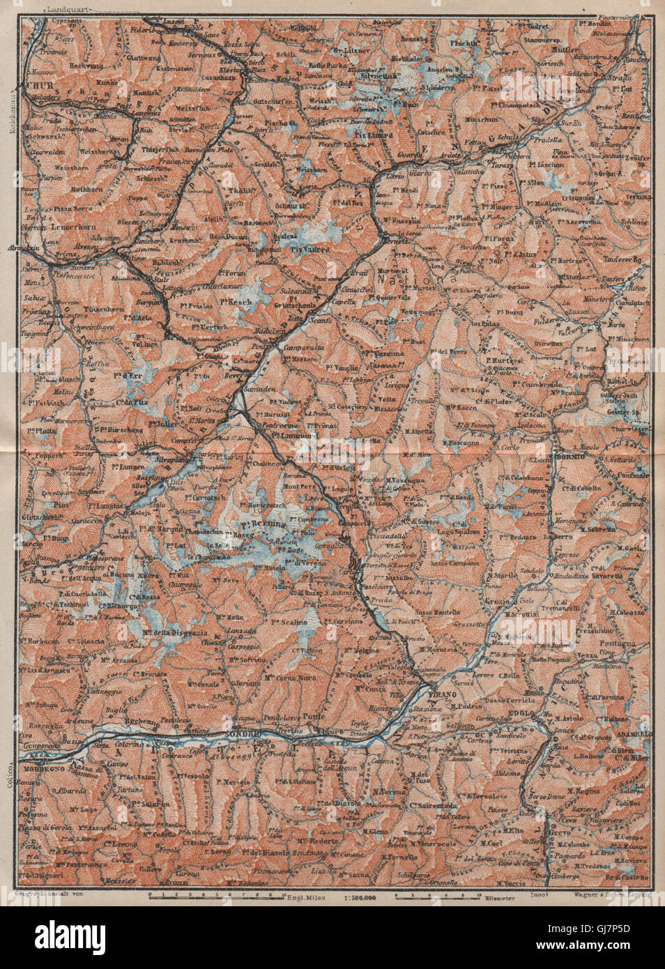 ENGADINE/VAL TELLINA. Davos Arosa Sils Bormio Livigno Sondrio Chur, 1922 map Stock Photo