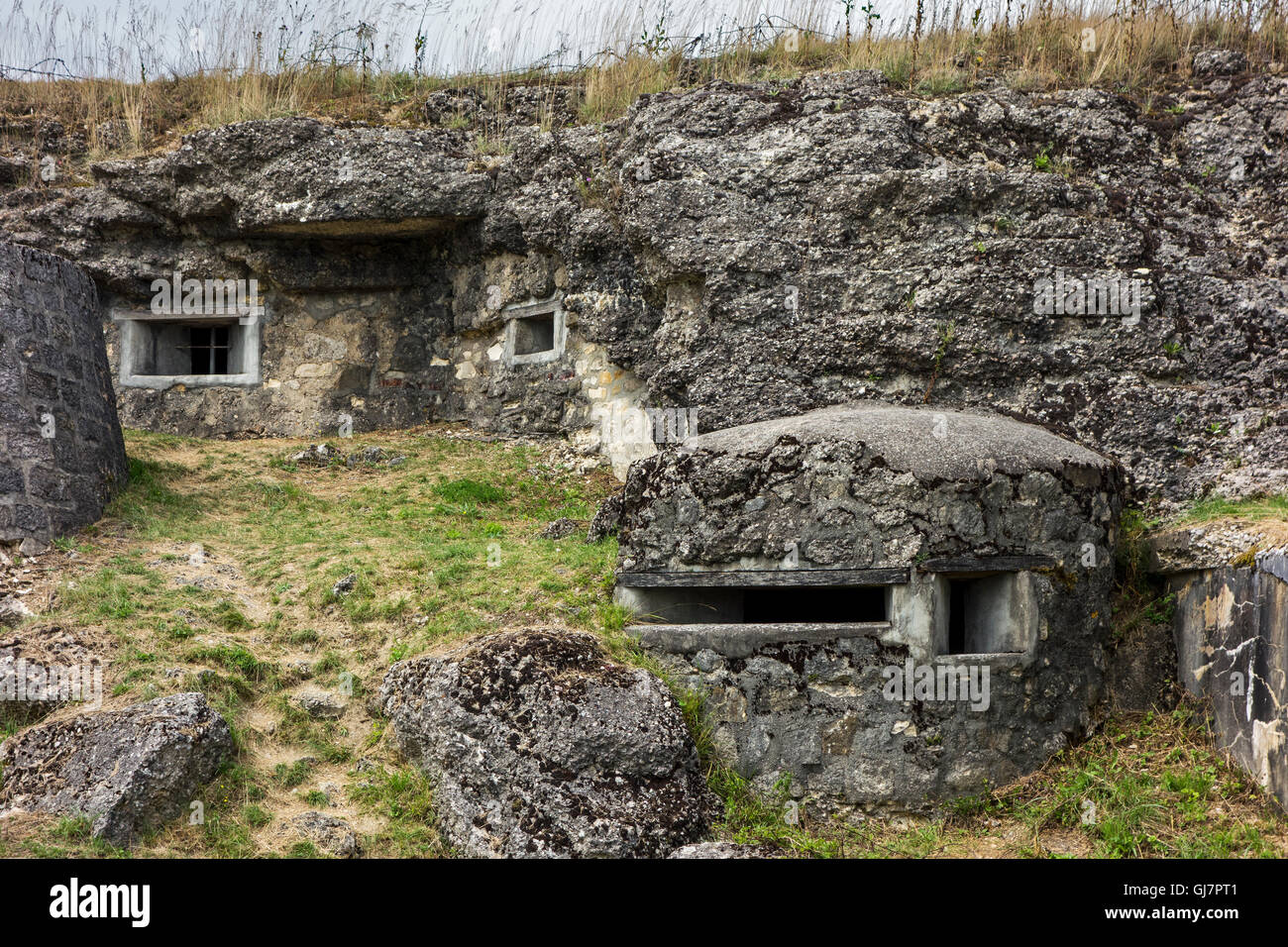 Loopholes / embrasures in the First World War One Fort de Douaumont, Lorraine, Battle of Verdun, France Stock Photo